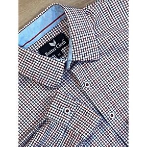 Butter Cloth Mens Button Down Shirt Long Sleeve Plaid Grid Size M Stretch